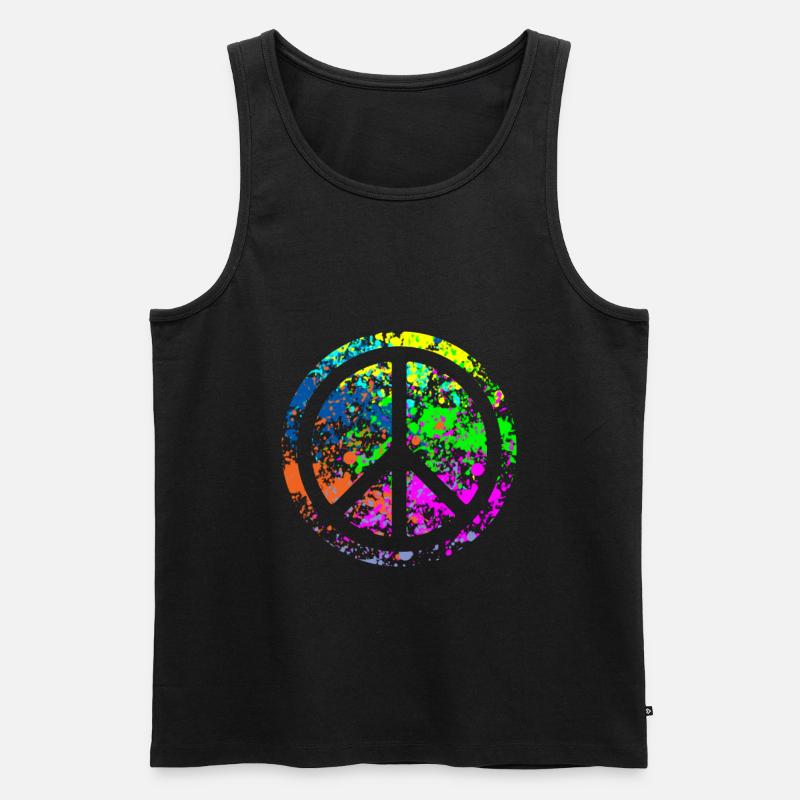 Peace - Farben - Männer Premium Bio Tank Top - Schwarz