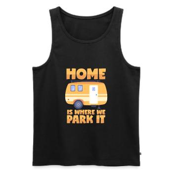 Camping Wortspiel - Home Is Where We Park It - Men's Premium Organic Tank Top - black - Front - AI Model Male 178 light (178cm)
