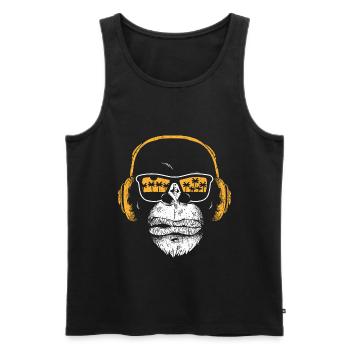 Singe avec casque DJ et lunettes de soleil singe - Débardeur bio Premium Homme - noir - Devant - Michal (187cm)