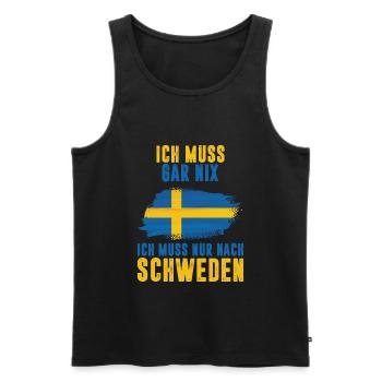 ICH MUSS GAR NIX ICH MUSS NUR NACH SCHWEDEN Skandi - Männer Premium Bio Tank Top - Schwarz - Vorne - Michal (187cm)