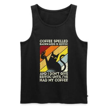 Coffee spelled backwards is Eeffoc | I Hate Mornin - Männer Premium Bio Tank Top - Schwarz - Vorne - Michal (187cm)