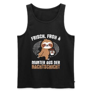 Frisch froh und munter aus der Nachtschicht! Pfleg - Männer Premium Bio Tank Top - Schwarz - Vorne - AI Model Male 178 light (178cm)