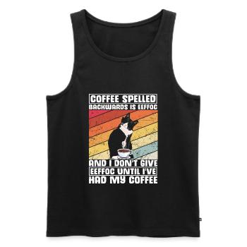Coffee spelled backwards is Eeffoc | I Hate Mornin - Männer Premium Bio Tank Top - Schwarz - Vorne - Michal (187cm)