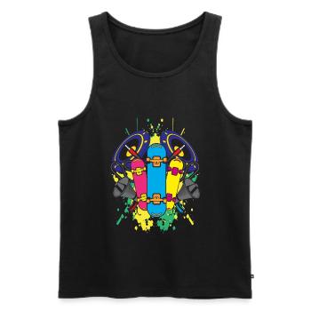 Skateboard Skateboarding Cool Listening to Music - Men's Premium Organic Tank Top - black - Front - AI Model Male 178 light (178cm)