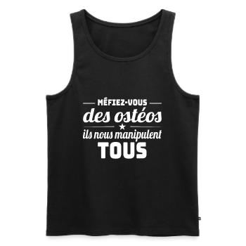 Méfiez-vous des ostéopathes - Débardeur bio Premium Homme - noir - Devant - AI Model Male 178 light (178cm)