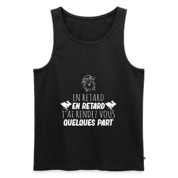 En retard Lapin Blanc Film Culte Humour Citation - Débardeur bio Premium Homme - noir - Devant - AI Model Male 178 light (178cm)