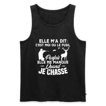 Le fusil parfois elle me manque quand je chasse - Débardeur bio Premium Homme - noir - Devant - AI Model Male 178 light (178cm)