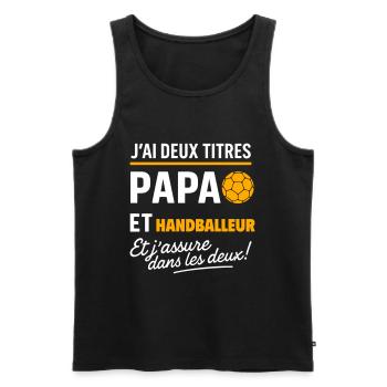2 titres papa et handballeur Handball - Débardeur bio Premium Homme - noir - Devant - Michal (187cm)