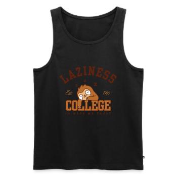 Laziness College - Men's Premium Organic Tank Top - black - Front - AI Model Male 178 light (178cm)