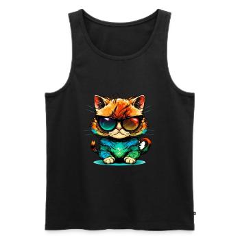 Chat agaçant avec des lunettes de soleil amoureux des chats - Débardeur bio Premium Homme - noir - Devant - AI Model Male 178 light (178cm)