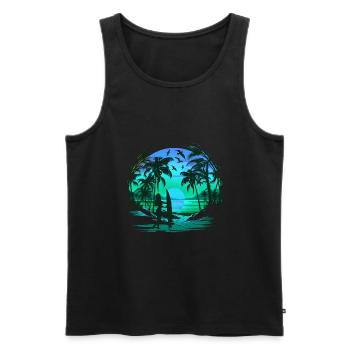 Retro Palmen Sonne Urlaub Summer - Männer Premium Bio Tank Top - Schwarz - Vorne - Michal (187cm)