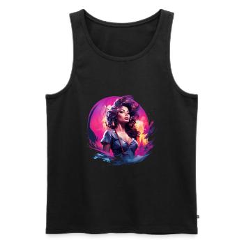 Belle femme au bord de la mer en style pin-up - Débardeur bio Premium Homme - noir - Devant - AI Model Male 178 light (178cm)