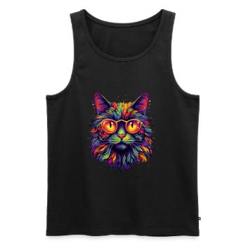 Colorful cat with glasses - Men's Premium Organic Tank Top - black - Front - Michal (187cm)