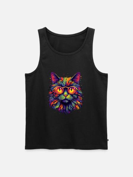 Bunte Katze mit Brille - Männer Premium Bio Tank Top - Schwarz