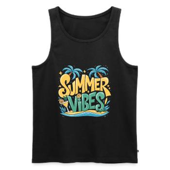 Ambiance d’été, Soleil, Vacances, Palmiers, Palmiers - Débardeur bio Premium Homme - noir - Devant - AI Model Male 178 light (178cm)