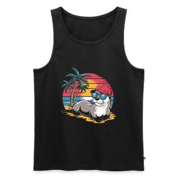 Loutre avec lunettes de soleil et casquette de baseball sur la plage - Débardeur bio Premium Homme - noir - Devant - Michal (187cm)