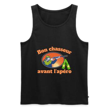Chasseur et apéro la chasse avec humour - Débardeur bio Premium Homme - noir - Devant - Michal (187cm)