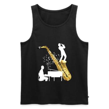 Morceau de musique de piano avec saxophone - Débardeur bio Premium Homme - noir - Devant - AI Model Male 178 light (178cm)