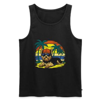 Cool Yorkie Yorkshire Terrier Under Palm Trees - Men's Premium Organic Tank Top - black - Front - Michal (187cm)