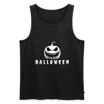 MOTIF HAPPY HALLOWEEN AVEC CITROUILLE D’HORREUR - Débardeur bio Premium Homme - noir - Devant - AI Model Male 178 light (178cm)