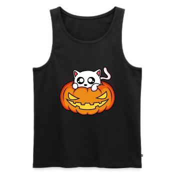 Chat Citrouille Halloween - Débardeur bio Premium Homme - noir - Devant - Michal (187cm)