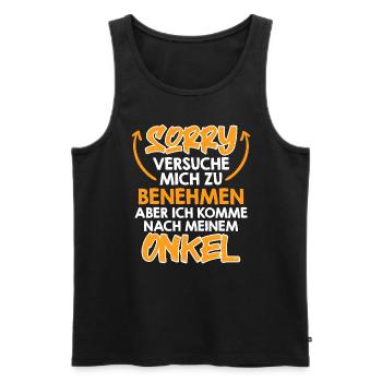 Versuche mich zu benehmen - Männer Premium Bio Tank Top - Schwarz - Vorne - AI Model Male 178 light (178cm)