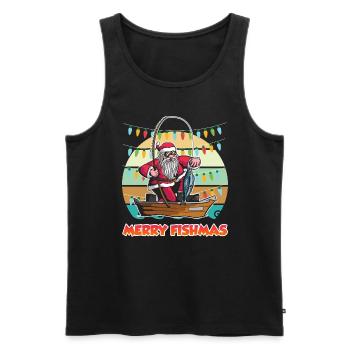 Merry Fishmas Nikolaus Angler Angel - Men's Premium Organic Tank Top - black - Front - AI Model Male 178 light (178cm)