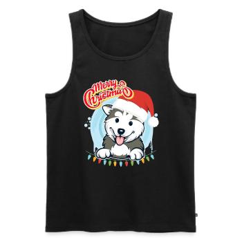 Joyeux Noël Husky Puppy Noël - Débardeur bio Premium Homme - noir - Devant - Michal (187cm)