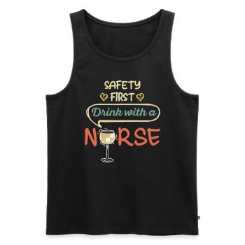 Safety First Drink avec Funny Nurse - Débardeur bio Premium Homme - noir - Devant - AI Model Male 178 light (178cm)
