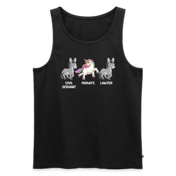 Licorne Avocate fonctionnaire Je suis sage-femme - Débardeur bio Premium Homme - noir - Devant - AI Model Male 178 light (178cm)