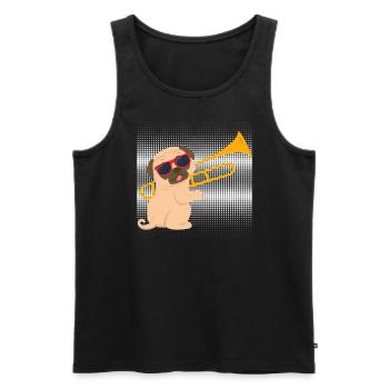 Musician with pug dog plays trombone - Men's Premium Organic Tank Top - black - Front - Michal (187cm)