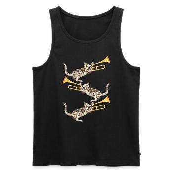 Musicien avec chat avec trombone - Débardeur bio Premium Homme - noir - Devant - Michal (187cm)