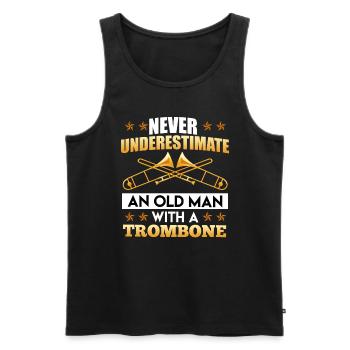 Unterschätze niemals einen alten Mann mit Posaune - Männer Premium Bio Tank Top - Schwarz - Vorne - Michal (187cm)