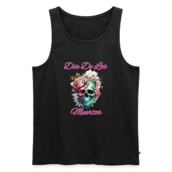 Crâne avec toboggan de fleurs De Los Muertos - Débardeur bio Premium Homme - noir - Devant - Michal (187cm)