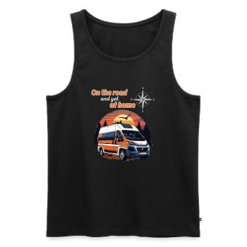 Sur la route et pourtant à la maison-Camper disant - Débardeur bio Premium Homme - noir - Devant - Michal (187cm)