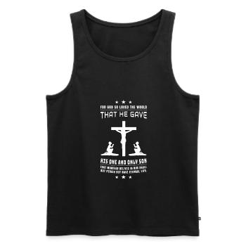 Jesus is Lord, God, Christ, John 3:16, Bible - Men's Premium Organic Tank Top - black - Front - AI Model Male 178 light (178cm)