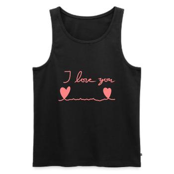 Ligne de cœur à deux cœurs Je t’aime rose - Débardeur bio Premium Homme - noir - Devant - Michal (187cm)