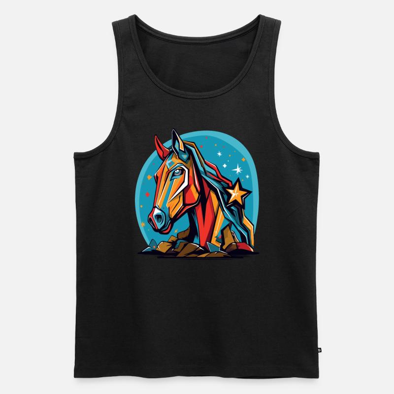 Sterne und ein buntes Pferd - Männer Premium Bio Tank Top - Schwarz