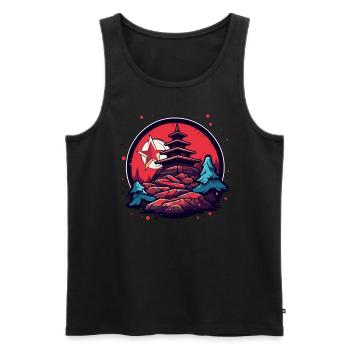 Des étoiles, des montagnes et un temple japonais - Débardeur bio Premium Homme - noir - Devant - AI Model Male 178 light (178cm)