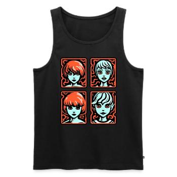 Cartoon Manga Anime Girl: 4 Portraits - Men's Premium Organic Tank Top - black - Front - Michal (187cm)
