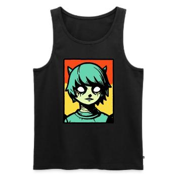 Anime Manga Dessin animé Japon Chat Garçon - Débardeur bio Premium Homme - noir - Devant - Michal (187cm)