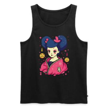 Dessin animé Manga Anime : La Geisha idiote - Débardeur bio Premium Homme - noir - Devant - Michal (187cm)