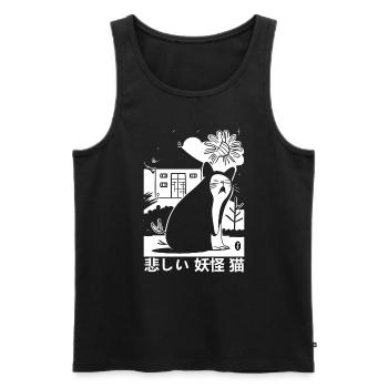 Die traurige japanische Yokai Katze - Männer Premium Bio Tank Top - Schwarz - Vorne - AI Model Male 178 light (178cm)