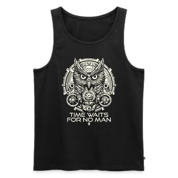 Eulen Uhr: Uhrwerk, Zeit wartet auf niemanden - Männer Premium Bio Tank Top - Schwarz - Vorne - AI Model Male 178 light (178cm)