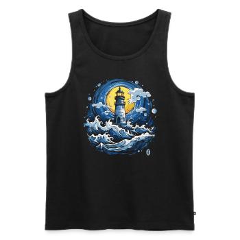 Tsunami Waves Lighthouse - Men's Premium Organic Tank Top - black - Front - Michal (187cm)