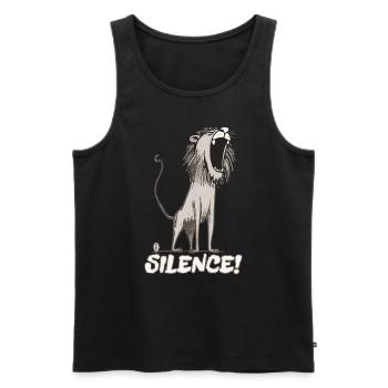 Le lion de dessin animé rugit : CALME - Débardeur bio Premium Homme - noir - Devant - Michal (187cm)