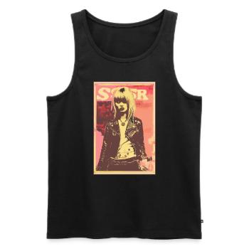 Affiche vintage : Punk Rock Blonde Girl des années 80 - Débardeur bio Premium Homme - noir - Devant - AI Model Male 178 light (178cm)