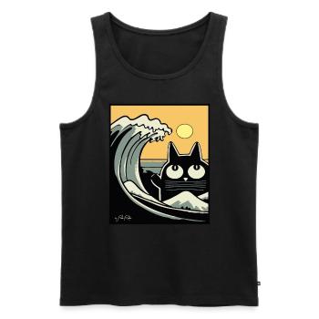 Japan Big Wave Kanagawa Beach Retro Cat - Men's Premium Organic Tank Top - black - Front - Michal (187cm)
