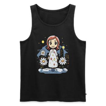 Dessin animé Joyeux somnambulisme et marguerites - Débardeur bio Premium Homme - noir - Devant - AI Model Male 178 light (178cm)