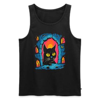 A work of art: Cartoon of a cat in a dungeon - Men's Premium Organic Tank Top - black - Front - AI Model Male 178 light (178cm)